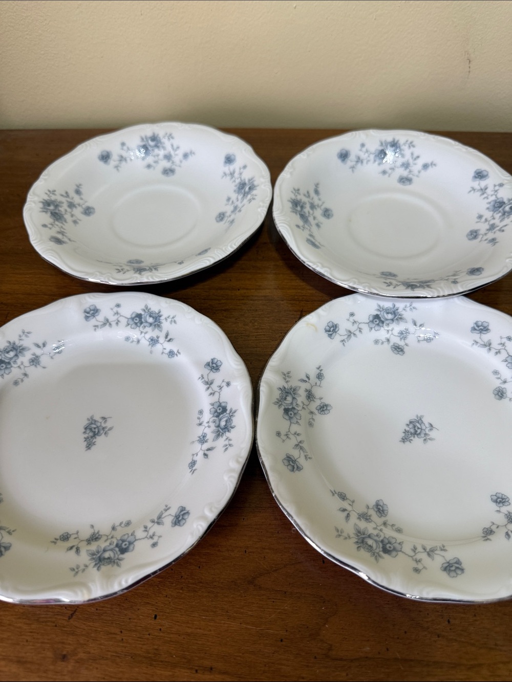 White Porcelain Plates with Blue Floral Border - Set of 4  Bavaria Germany